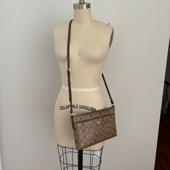 Coach Signature Logo East/West Crossbody F58316 Khaki Brown - Picture 1 of 11